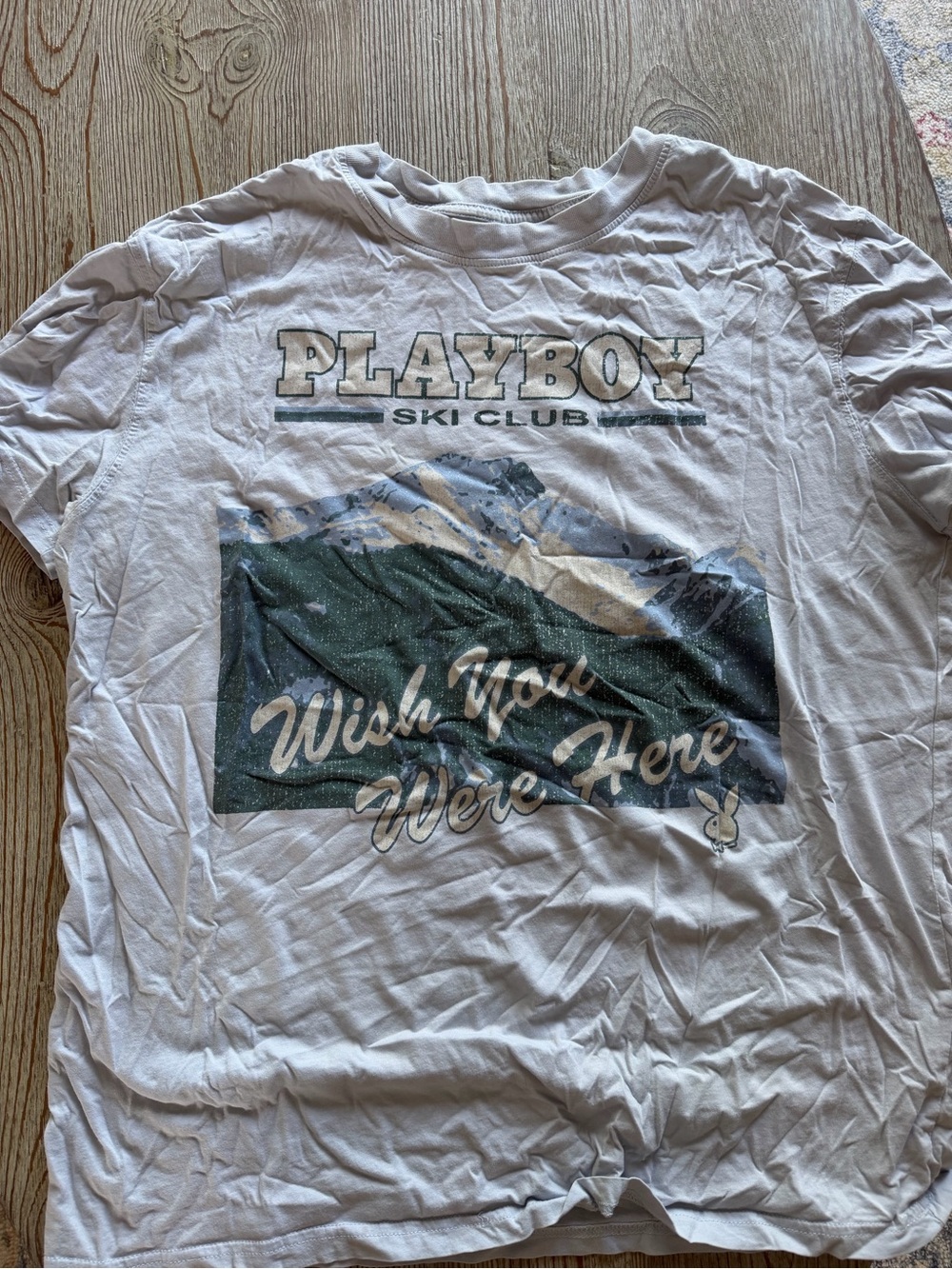 PLAYBOY White Graphic Tee with Mountain Ski Print